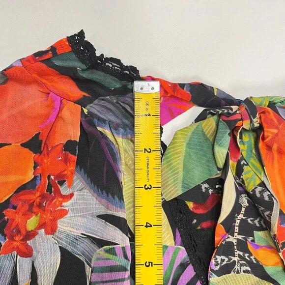 $398 NWOT Johnny Was Embroidery Lace Silk Floral Tie Mini Dress Oversize XS